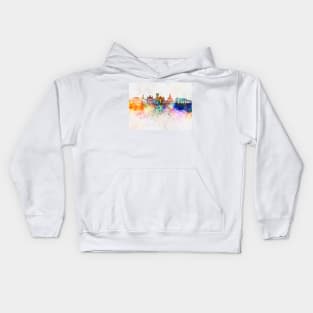 Brampton skyline in watercolor background Kids Hoodie